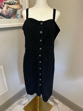 Allegra K Black Button-Front Midi Dress